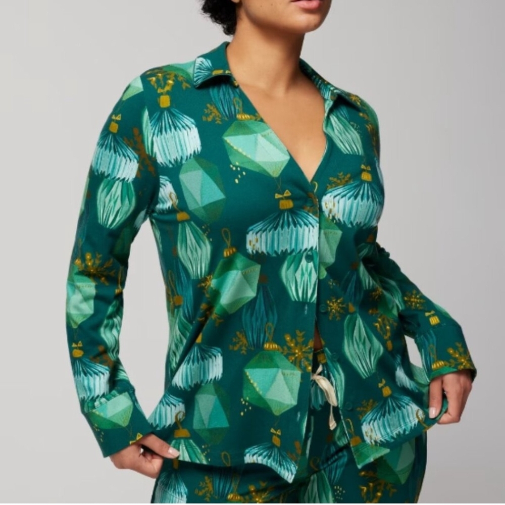 Soma  Green Christmas Print Pajama Top 2XL